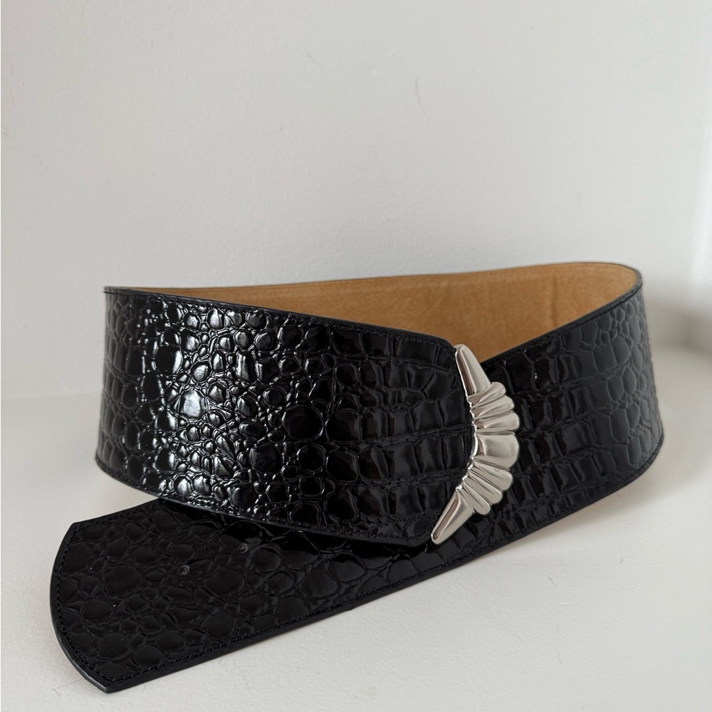 Y2K Chinese Laundry Black Leather Belt with Silver Buckle
